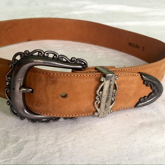 90s Vintage Brighton Western Silver Leather Belt - Picture 3 of 12